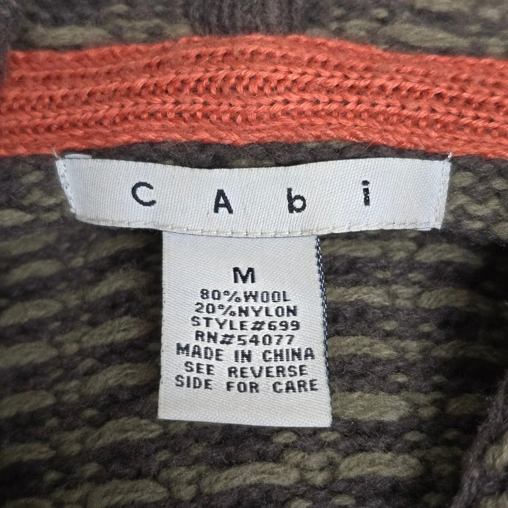 Cabi Longline Hooded Zip Sweater Women M Sage Green Hobo Embroidered Wool Blend